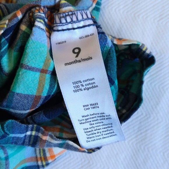 carter's plaid cotton twill button down romper with collar 9 months baby boy - Picture 5 of 6